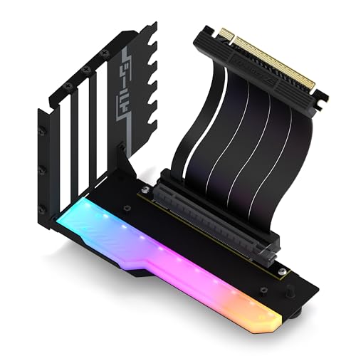 EZDIY-FAB Vertikale GPU-Halterung mit High-Speed 4.0 Riser-Kabel,ARGB-Modul,115mm/4.52in Flexible Verlängerung,90-Grad-Stecker,nur Kompatibel zu Voll-geöffneten PCIe-Steckplätzen-Schwarz-YIHPI344-2 von EZDIY-FAB