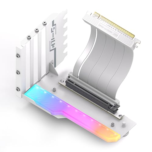 EZDIY-FAB Vertikale GPU-Halterung mit High-Speed PCIE 4.0 Riser-Kabel,ARGB-Modul,115mm/4.52in Flexible Verlängerung, 90-Grad-Stecker,nur Kompatibel zu Voll-geöffneten PCIe-Steckplätzen-Weiß-YIHPI344-3 von EZDIY-FAB