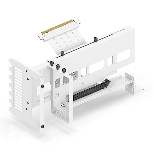 EZDIY-FAB Vertikale PCIe 4.0 GPU Halterung Grafikkartenhalterung,Videokarten VGA Support Kit mit PCIe 4.0 X16 Gen4 Weiß Riser Kabel 90 Grad Rechter Winkel-Weiß von EZDIY-FAB