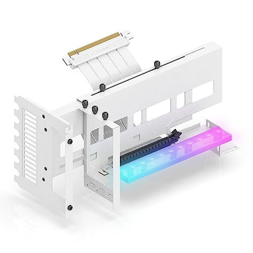 EZDIY-FAB Vertikale PCIe 4.0 GPU Halterung Grafikkartenhalterung mit 5V 3 Pin ARGB LED Modul,Videokarten Support Kit mit PCIe 4.0 X16 Gen4 17cm/6.69in Weiß Riser Kabel 90 Grad Rechter Winkel-Weiß von EZDIY-FAB