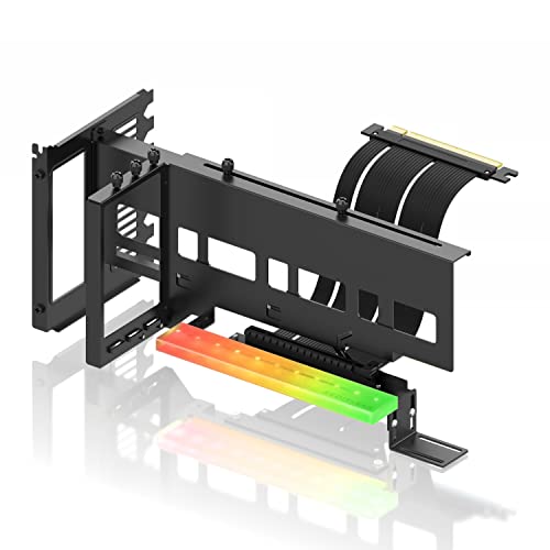 EZDIY-FAB Vertikale PCIe 4.0 GPU Halterung Grafikkartenhalterung mit 5V 3 Pin ARGB LED Modul,Videokarten VGA Support Kit mit PCIe 4.0 X16 Gen4 17cm/6.69in Riser Kabel 90 Grad Rechter Winkel-Schwarz von EZDIY-FAB