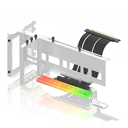 EZDIY-FAB Vertikale PCIe 4.0 GPU Halterung Grafikkartenhalterung mit 5V 3 Pin ARGB LED Modul,Videokarten VGA Support Kit mit PCIe 4.0 X16 Gen4 17cm/6.69in Riser Kabel 90 Grad Rechter Winkel-Weiß von EZDIY-FAB