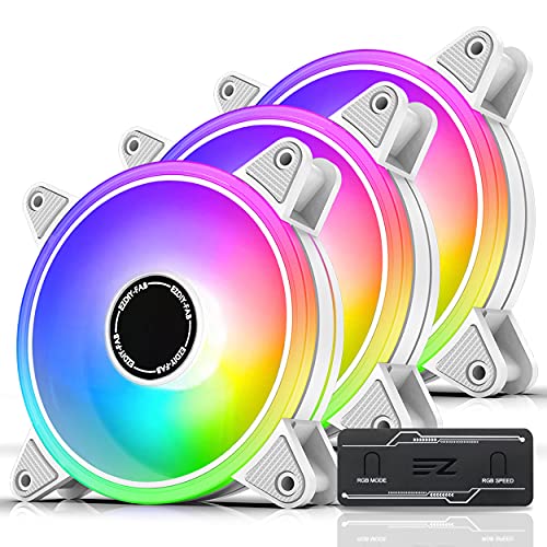 EZDIY-FAB Weiß Moonlight RGB PWM Gehäuselüfter 120mm mit RGB PWM Lüfter Hub, Motherboard RGB Sync, ARGB PWM Lüfter für PC Gehäuse,Multiple Light Modes-3 Pack von EZDIY-FAB