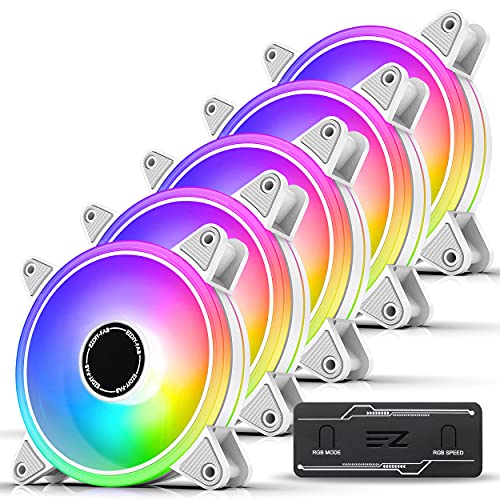 EZDIY-FAB Weiß Moonlight RGB PWM Gehäuselüfter 120mm mit RGB PWM Lüfter Hub, Motherboard RGB Sync, ARGB PWM Lüfter für PC Gehäuse,Multiple Light Modes-5 Pack von EZDIY-FAB