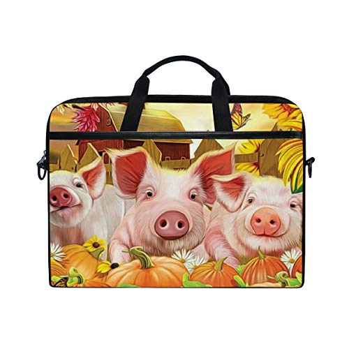 EZIOLY Kürbis-Schweinchen Schmetterling Bauernhof Malerei Laptop Umhängetasche Tasche für 14 Zoll bis 15,4 Zoll Laptop von EZIOLY