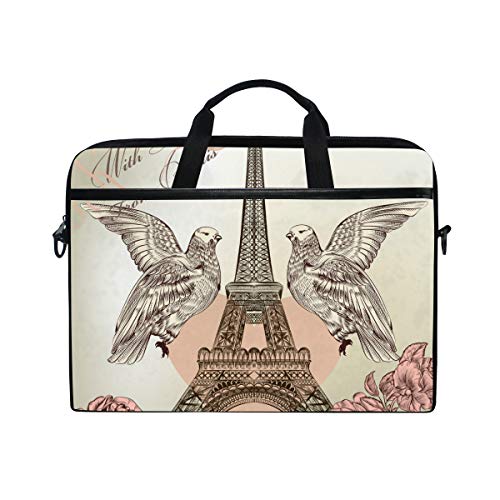 EZIOLY Valentine Paris Eiffelturm Rosen Vögel Laptop Umhängetasche Tasche Sleeve Sleeve Sleeve Sleeve für 14 Zoll bis 15,4 Zoll Laptop von EZIOLY