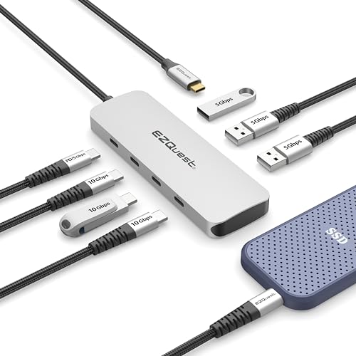 EZQuest USB-C Gen 2 Hub Adapter 7-Anschlüsse – 3X USB-C 10Gbs Gen 2, 3X USB 3.0 5Gbs Ports und 1x USB-C Stromversorgung 3.0 mit 5Gbs Daten von EZQuest