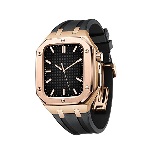 EZZON Robuste Herren-Schutzhülle, sturzsicher, Metall-Stoßdämpfer mit Riemen, Silikonband, luxuriöses Band, Schutzhülle für Apple Watch 44 mm / 45 mm, für Apple Watch 7/6/5/4 SE Serie, 44MM FOR EZZON Robuste Herren-Schutzhülle, sturzsicher, Metall-Stoßdämpfer mit Riemen, Silikonband, luxuriöses Band, Schutzhülle für Apple Watch 44 mm / 45 mm, für Apple Watch 7/6/5/4 SE Serie, 44MM FOR von EZZON