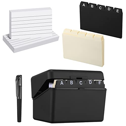 Karteikartenhalter, schwarze Aufbewahrungsbox für bis zu 300 Karteikarten, 7.6x12.7 cm, Karten-Organizer, alphabetischen Trennwänden, beschreibbaren Trennwänden und schwarzem Stift für Notizen von Eaasty