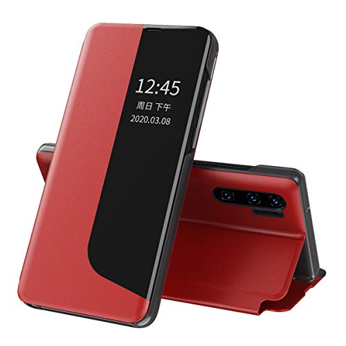 Eabhulie Hülle für Huawei P30 Pro, Smart View Fenster Flip Stand Cover PU Leder Schutzhülle für Huawei P30 Pro Rot von Eabhulie