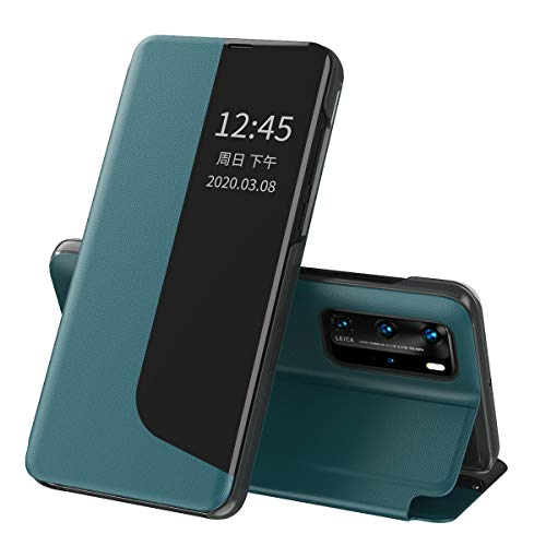 Eabhulie Hülle für Huawei P40 Pro, Smart View Fenster Flip Stand Cover PU Leder Schutzhülle für Huawei P40 Pro Grün von Eabhulie