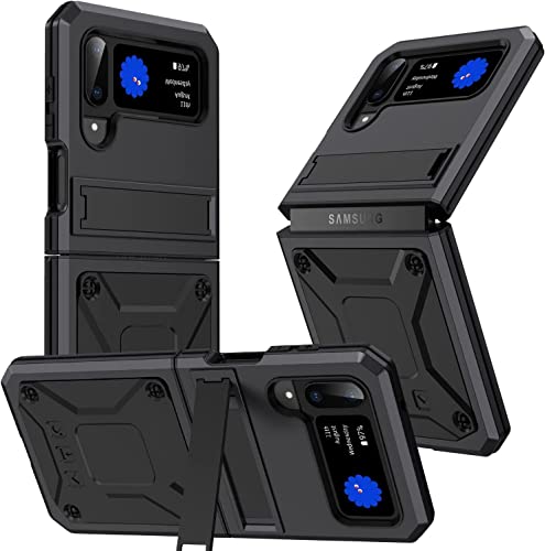 Eabhulie Schutzhülle für Galaxy Z Flip4, robust, stoßfest, Metall, Aluminium, Standfunktion, für Samsung Galaxy Z Flip 4 5G, Schwarz von Eabhulie