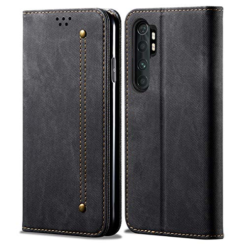 Eabhulie Xiaomi Mi Note 10 Lite Hülle, Denim Leder Brieftasche Magnetverschluss Flip Bookstyle Schutzhülle mit Standfunktion für Xiaomi Mi Note 10 Lite Xiaomi Mi Note 10 Lite Schwarz von Eabhulie