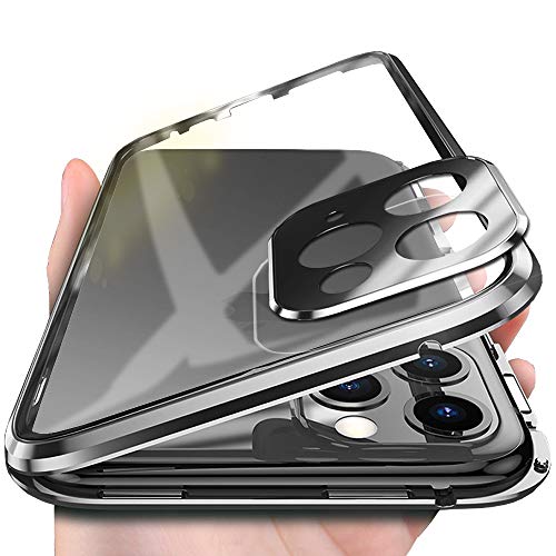 Eabhulie iPhone 11 Pro Hülle, Doppelseitig Gehärtetem Glas mit Magnetischer Adsorptionskasten Metall Bumper 360 Grad Vollbildabdeckung Kamera Schutzhülle für iPhone 11 Pro Schwarz von Eabhulie