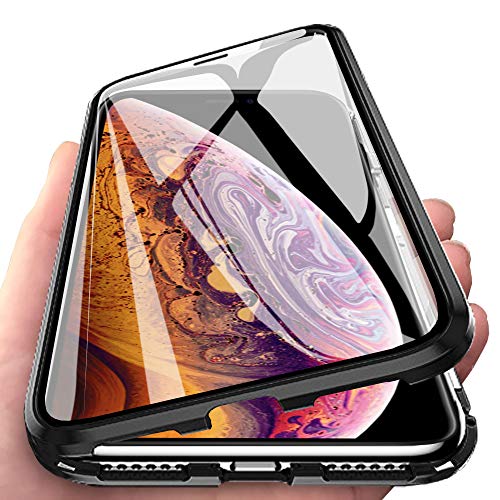 Eabuy iPhone XS Max Hülle, Vollbildabdeckung Gehärtetem Glas mit Magnetischer Adsorptionskasten Metall Rahmen 360 Grad Komplett Schutzhülle für iPhone XS Max 6.5" Schwarz von Eabhulie