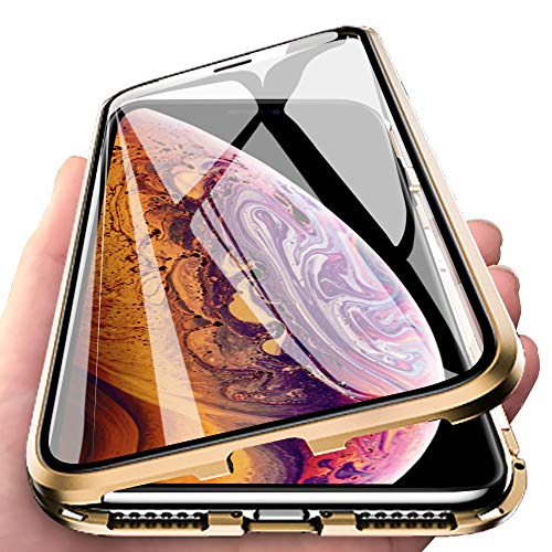 Eabuy iPhone XS Max Hülle, Vollbildabdeckung Gehärtetem Glas mit Magnetischer Adsorptionskasten Metall Rahmen 360 Grad Komplett Schutzhülle für iPhone XS Max Gold von Eabhulie