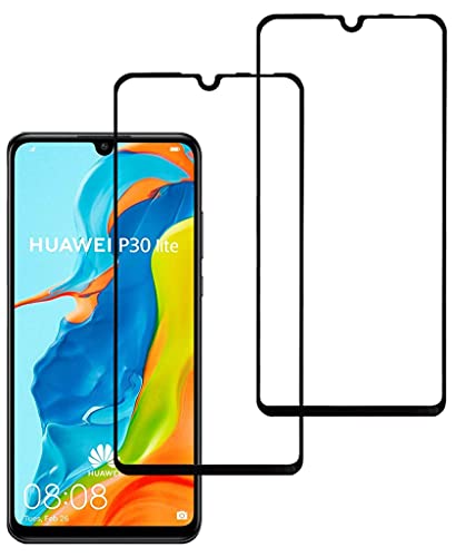 Eachy Kompatibel f￼r Panzerglas f￼r Huawei P30 Lite Schutzfolie,[2 St￼ck] Vollst￤ndige Abdeckung Ultra-klar Displayschutzfolie f￼r Huawei P30 Lite Panzerglasfolie 6,15 Zoll-Schwarz von Eachy