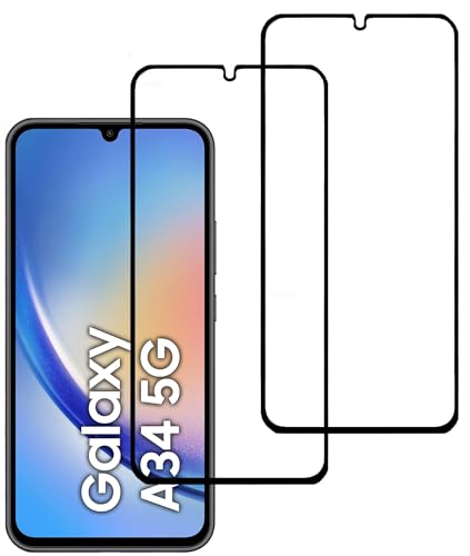 Eachy Kompatibel für Samsung Galaxy A34 5G(SM-A346) Schutzfolie, [2 Stück] Vollständige Abdeckung Ultra-klar Displayschutzfolie für Samsung Galaxy A34 5G Temperglas Folie 6.6 Zoll - Schwarz von Eachy