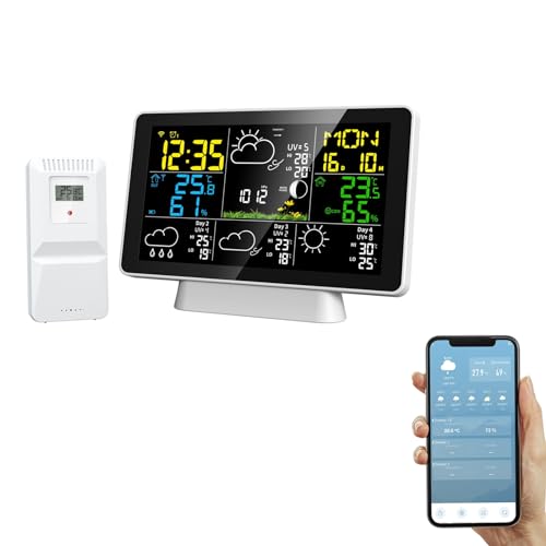 Digitale Wetterstation Funk mit Außensensor, Professionelle Funkwetterstation, Thermometer, Hygrometer Digital Innen und Außen, Farb-LCD-Display Digitale Wetterstation Funk mit Außensensor, Professionelle Funkwetterstation, Thermometer, Hygrometer Digital Innen und Außen, Farb-LCD-Display von EagerMinds