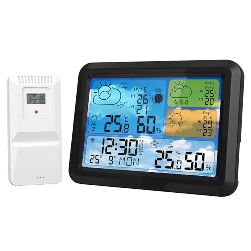 Wlan Wetterstation Funk mit Außensensor WiFi, Innen und Außentemperatur – Luftdruck/Barometer – Luftfeuchtigkeit – 3 Tage Prognose mit App, dimmbare Beleuchtung Wlan Wetterstation Funk mit Außensensor WiFi, Innen und Außentemperatur – Luftdruck/Barometer – Luftfeuchtigkeit – 3 Tage Prognose mit App, dimmbare Beleuchtung von EagerMinds
