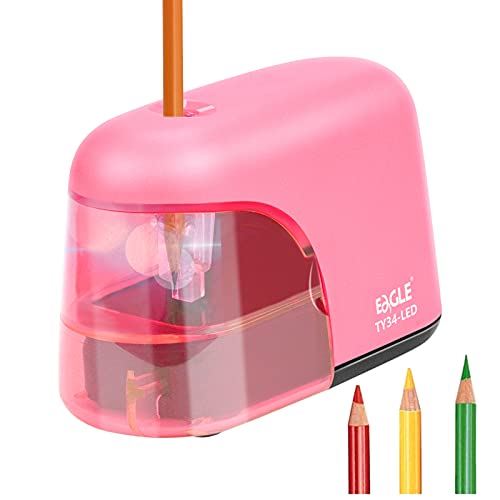 Eagle Elektrischer Anspitzer Automatischer Bleistiftanspitzer mit LED-Licht Batteriebetrieben Anti-Rutsch Pefekt für Kinder Büro und Home (Rot) von Eagle