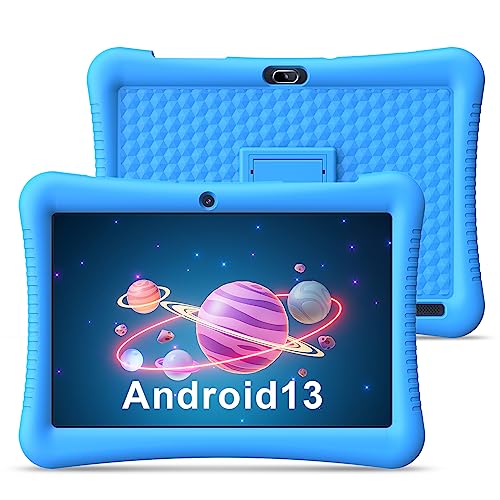 EagleSoar Kinder Tablet 10 Zoll HD Display Android 13 3GB RAM 32GB ROM Quad Core, WiFi, 6000 mAh Akku, Kindersicherung, Augenschutz Kindertablet ab 2-12 mit kindersicherer Hülle (Blau) von EagleSoar