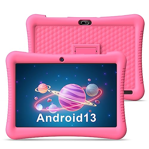 EagleSoar Kinder Tablet 10 Zoll HD Display Android 13 Tablet Kinder 3GB RAM 32GB ROM Quad Core, WiFi, 6000 mAh Akku, Kindersicherung, Augenschutz Kindertablet ab 2-12 mit kindersicherer Hülle (Rosa) von EagleSoar