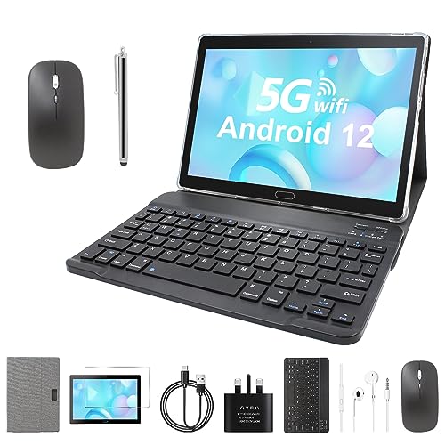 EagleSoar Tablet 10 Zoll Tablet Android 12 Tablett 4GB + 64GB (512GB TF) 5G WiFi, Dual Kamera, 10.1'' HD IPS, Bluetooth 5.0, GPS Tablet mit Tastatur, kabelloser Maus, Stift, Tablet-Hülle von EagleSoar