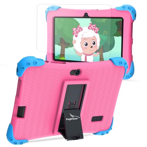 Neue 7 Zoll Tablet Hülle für Kinder Stoßfeste Leichte kindersichere Case mit Ständer Silikon Kindgerechte Hülle für EagleSoar 7'' Tablet (Rosa) von EagleSoar