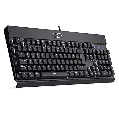 EagleTec KG010 Mechanische Gaming Tastatur, LED Weiß Beleuchtet, 104 Tasten, mit Braunen Schaltern Für PC Gamer und Büro, Deutsch QWERTZ (Schwarz) von EagleTec