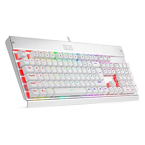 EagleTec KG010 Pro Mechanische Gaming Tastatur, LED RGB Beleuchtet, 104 Tasten, mit Braunen Schaltern Für PC Gamer und Büro, Deutsch QWERTZ (Weiß) von EagleTec