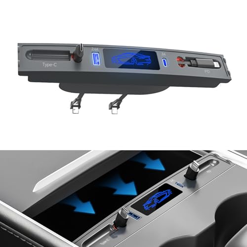 Eaglewireless Tesla Auto USB Hubs für Model 3 (2021-2023) / Model Y (2021-2024), 4-Port USB-Ladestation mit einziehbaren Kabeln, Schnellladen für Smartphones und Tablets, Zubehör für Tesla-Besitzer von Eaglewireless