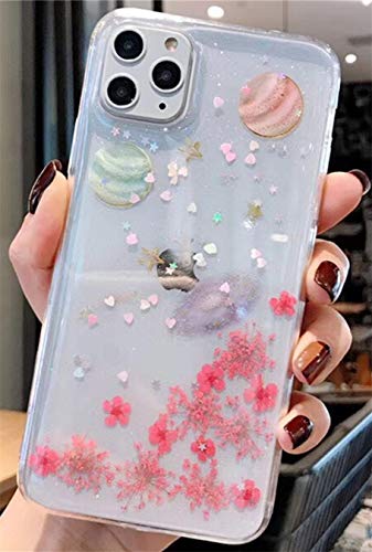 Ealetim Glitzer Case Kompatibel mit iPhone 6/6S Hülle, Ultra dünn weich Silikon Gepresste Getrocknete Blumen Kristall Gel Stoßfest Handyhülle mit weichem Stoßfänger Cover Schutzhülle Transparent von Ealetim