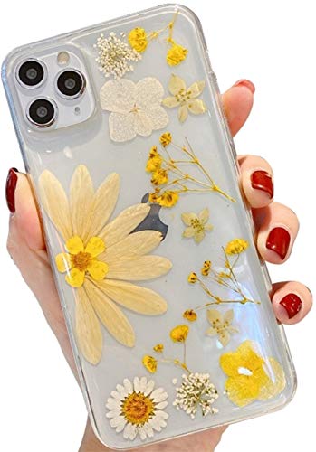 Ealetim Glitzer Case Kompatibel mit iPhone XR Hülle, Ultra dünn weich Silikon Gepresste Getrocknete Blumen Kristall Gel Stoßfest Handyhülle mit weichem Stoßfänger Cover Schutzhülle Transparent von Ealetim