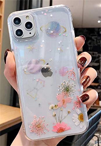 Ealetim Glitzer Case Kompatibel mit iPhone XS Max Hülle, Ultra dünn weich Silikon Gepresste Getrocknete Blumen Kristall Gel Stoßfest Handyhülle mit weichem Stoßfänger Cover Schutzhülle Transparent von Ealetim