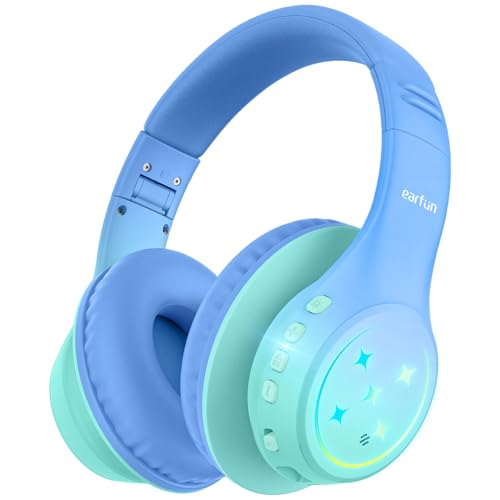 EarFun Bluetooth Kopfhörer Kinder, 5 LED-Beleuchtungsmodi, 74/85/94 dBA Lautstärkebegrenzung, 90 Std Akku, Hi-Fi Klang, HD-Mikrofon, Bluetooth 5.4, Faltbare, Kopfhörer Kabellos Kinder für Schule/Reise EarFun Bluetooth Kopfhörer Kinder, 5 LED-Beleuchtungsmodi, 74/85/94 dBA Lautstärkebegrenzung, 90 Std Akku, Hi-Fi Klang, HD-Mikrofon, Bluetooth 5.4, Faltbare, Kopfhörer Kabellos Kinder für Schule/Reise von EarFun