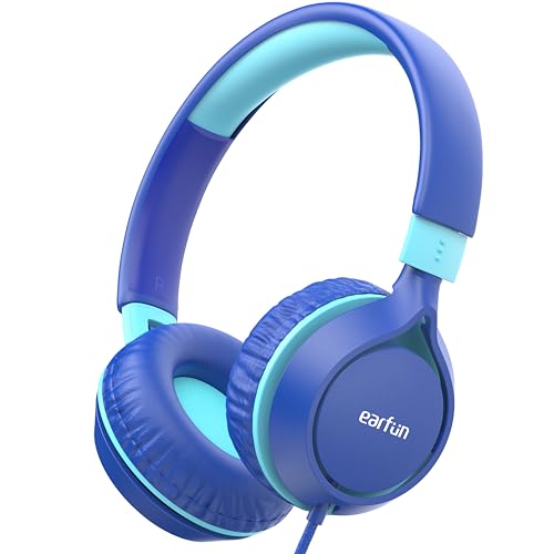 EarFun Kinder Kopfhörer, Kopfhörer Kinder mit Kabel, 85dB Lautstärkenbegrenzer, Superleicht, Faltbarer, Einstellbar, Stereoklang, 90 Grad drehbarer, On-Ear Kinderkopfhörer für Schule/Tablet, Blau von EarFun