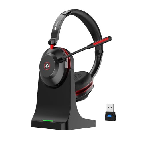 Bluetooth Headset, Wireless Headset mit Mikrofon Dual Noise Canceling & USB Dongle, 45H QCC Bluetooth Kopfhörer mit Busy Light & Ladestation, Teams Antwort für Arbeit/Büro/PC/Meeting/Zoom Bluetooth Headset, Wireless Headset mit Mikrofon Dual Noise Canceling & USB Dongle, 45H QCC Bluetooth Kopfhörer mit Busy Light & Ladestation, Teams Antwort für Arbeit/Büro/PC/Meeting/Zoom von Earbay