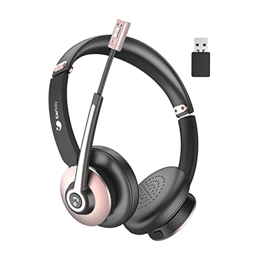 Earbay Bluetooth Headset mit Mikrofon, Kabelloses Headset mit Mikrofon und Rauschunterdrückung, Kopfhörer Bluetooth mit USB-Dongle und Stummschaltungstaste für PC/Büro/Zoom/Skype Rose Gold von Earbay