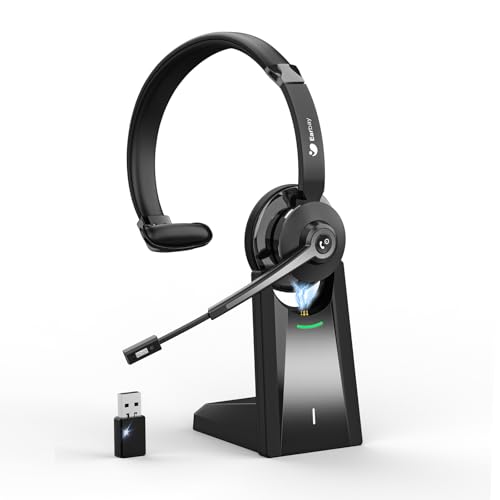 Earbay Kabelloses Headset mit Mikrofon, Bluetooth-Headset mit USB-Adapter & Ladestation, kopfhörer Home Office Kabellos, PC-Headphone mit Mikrofon für Telefon/Teams/Zoom/Büro/Skype/Computer von Earbay
