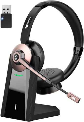 Earbay Kabelloses Headset, Bluetooth-Headset mit Mikrofon und Rauschunterdrückung & USB-Dongle, Kabellose mit Mikrofon Stummschaltung & Ladestation für Computer/Handy/Meeting/Call Center/Büro von Earbay