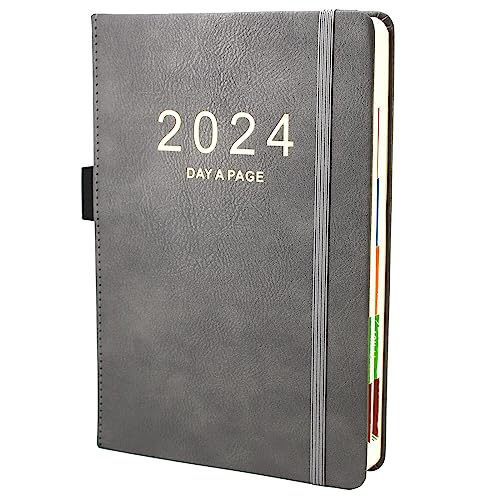 Academic Diary 2024, Day to a Page, Hardcover Organised from January 2024 to December 2024, Agenda A5 Daily Planner with Monthly Tabs, Inner Pocket, 21 x 14,5 cm,(Grau) von Earning Power