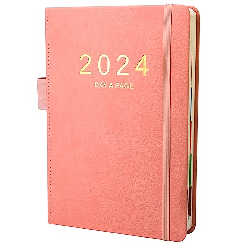 Academic Diary 2024, Day to a Page, Hardcover Organised from January 2024 to December 2024, Agenda A5 Daily Planner with Monthly Tabs, Inner Pocket, 21 x 14,5 cm, (Rosa) von Earning Power