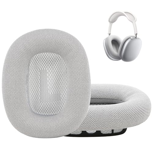 Earrock Ersatz-Ohrpolster für Apple AirPods Max Kopfhörer mit Memory-Schaum, Strickstoff, Silikon und Magnet (Silber) von Earrock
