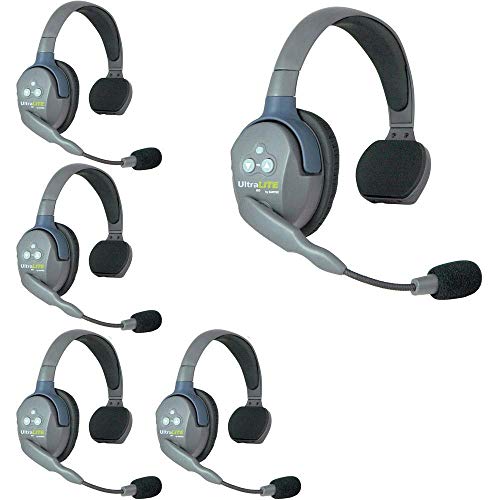 Eartec UL5S kabelloses Vollduplex-Kommunikationssystem für 5 Personen, mit 5 Ultralite-Headsets von Eartec