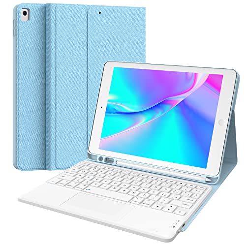 Earto Tastatur iPad 9 Generation, Tastaturhülle für iPad 9. Gen mit Touchpad, 2 BT-Kanäle, Schutzhülle mit italienischer Tastatur für iPad 9/8/7. Generation 10.2, iPad Air 3, blauer Himmel von Earto