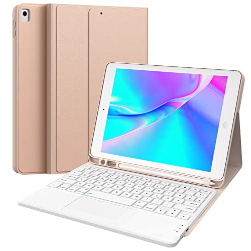 Earto iPad 9 Generation Hülle mit Tastatur, iPad 10.2 Tastatur 8. Generation mit Touchpad, 2 BT Kanäles, Abnehmbare Kabellose QWERTZ-Tastatur für iPad 9/8/7. Gen, iPad Air 3, iPad Pro 10,5, Rosé von Earto