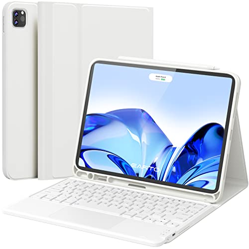 Earto iPad Air 2022 Hülle mit Tastatur, iPad Pro 11 Tastatur 2022 mit Touchpad, 2 Bluetooth Kanäles, Type C Aufladbar QWERTZ-Tastatur für iPad Air 5/4 10.9 2022/2020, iPad Pro 11 (4/3/2/1Gen), Weiß von Earto