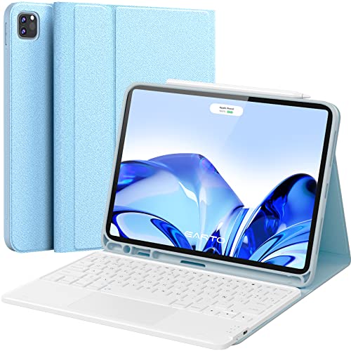 Earto iPad Pro 11 2022 Tastatur, iPad Air 5/4 Generation 2022/2020 mit Touchpad, 2 BT-Kanäle, abnehmbare spanische Ñ-Tastaturhülle für iPad Pro 11 (4/3/2/1 Generation), Himmelblau von Earto