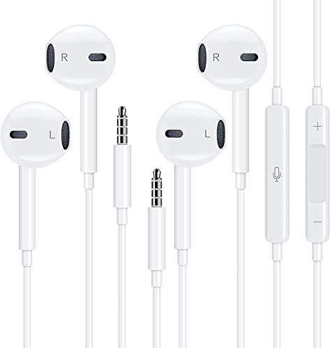 iPhone Kopfhörer mit Kabel 2er-Pack, 3,5 mm Kopfhörer mit Mikrofon und Lautstärkeregler HiFi-Audio-Stereo-Ohrhörer leichte Kopfhörer, kompatibel mit Huawei Samsung, 3,5-mm-Klinkens von Eashion